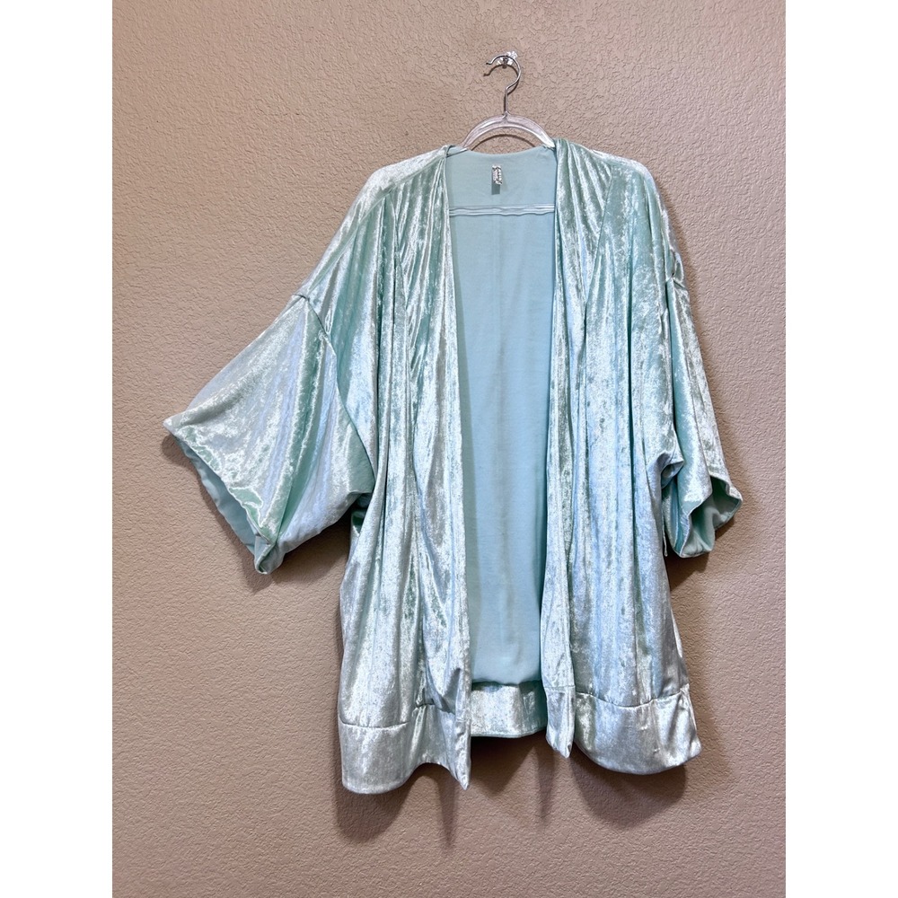 Free People M Intimately Velvet Kimono Robe Seafoam Green Boho Glam Loungewear